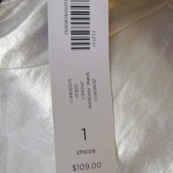 Chico's Zenergy Lightweight Gold Shine Anorak Polyester Jacket sz 1 = Med/8 NWT - Picture 10 of 10